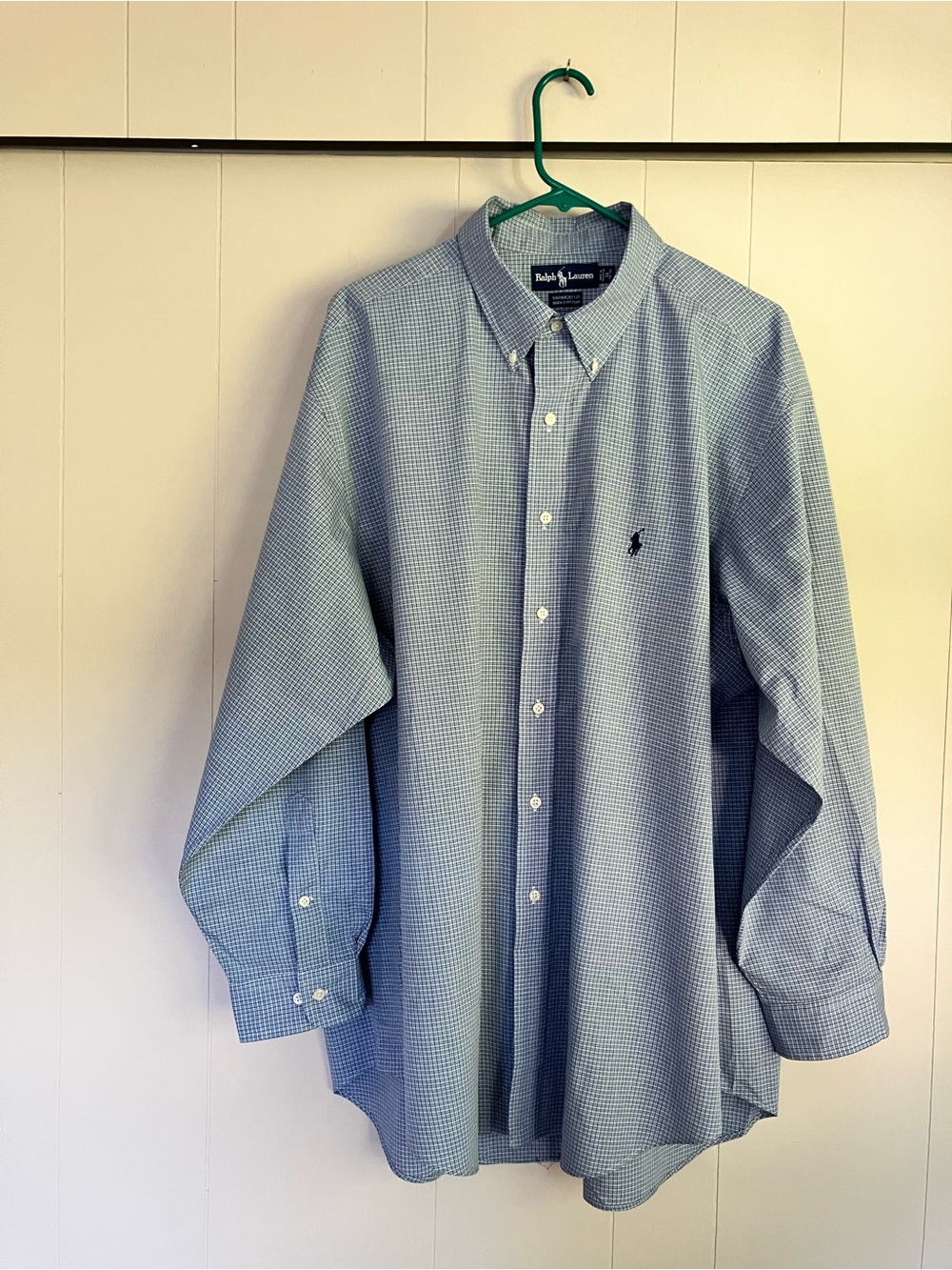 Ralph Lauren Light Blue Micro-Check Button-Down Dress Shirt 18 34/35